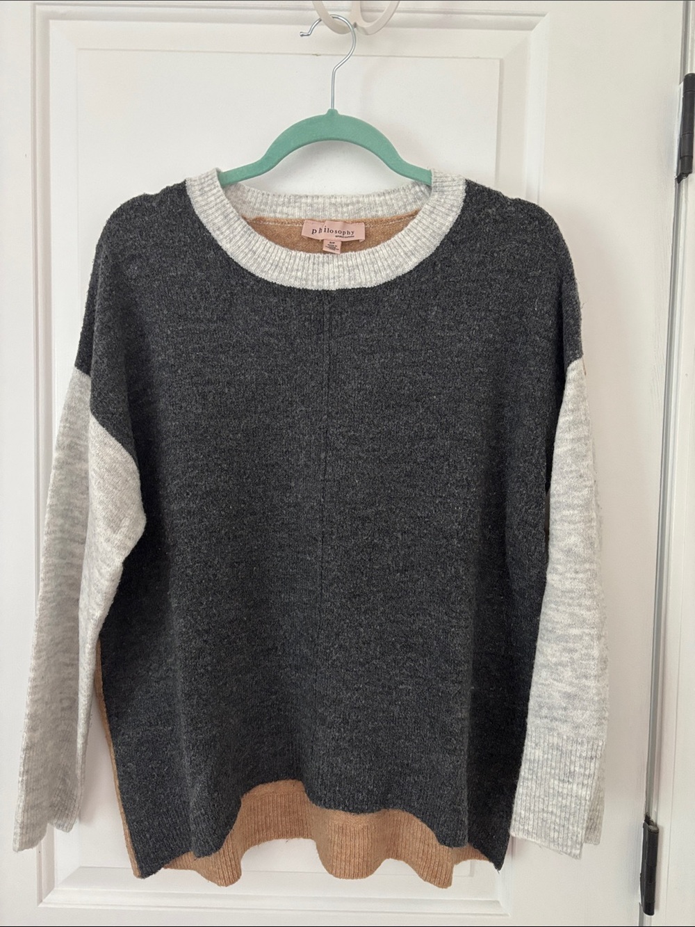 Philosophy Charcoal, Cream & Tan Colorblock Crewneck Sweater